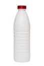 Milk plastic bottle on white background. White glossy plastic bottle with screw cap for dairy products milk, drink yogurt, cream,