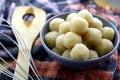 Milk and potato candy balls or Pastillas de patatas Royalty Free Stock Photo