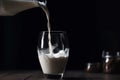Milk poured glass liquid. Generate Ai
