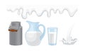 Milk Poured in an, Jug and Glass Vector Set