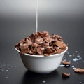 Milk pouring in a bowl of corn flakes Royalty Free Stock Photo