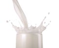 Milk pouring into a glass with splash. Close up side view Royalty Free Stock Photo