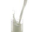 Milk pouring into a glass with little splash. Close up side view Royalty Free Stock Photo