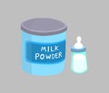 Milk powder canned and milk bottle isolated on gray background. Milk powder is a great dairy product.