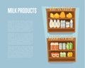 Milk products banner with supermarket shelves