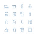Milk products icon. Cheeses box for yoghurt farm healthy food curd vector milk symbols collection