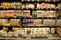 Milk products on store shelves Royalty Free Stock Photo
