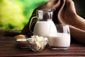 Milk products. tasty healthy dairy products on a table Royalty Free Stock Photo