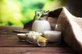 milk products. tasty healthy dairy products on a table. Royalty Free Stock Photo