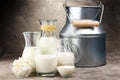 Milk products. tasty healthy dairy products on a table on Royalty Free Stock Photo