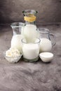 Milk products. tasty healthy dairy products on a table on Royalty Free Stock Photo