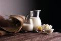 milk products. tasty healthy dairy products on a table. Royalty Free Stock Photo