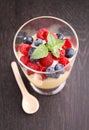 Milk pudding with berries in a glass Royalty Free Stock Photo