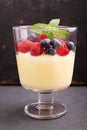 Milk pudding with berries in a glass Royalty Free Stock Photo