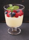 Milk pudding with berries in a glass Royalty Free Stock Photo