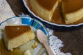 Milk Pudding or Pudim de leite. Brazilian dessert homemade caramel custard pudding