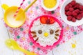 Milk rice porridge for kids healthy breakfast shaped cute kitty