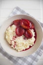 Milk rice pudding with prunes Royalty Free Stock Photo