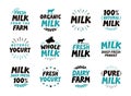 Milk set icons. Food, drink symbol. Text vector illustration Royalty Free Stock Photo