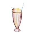 The milk shake in glass, watercolor illustration