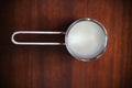 Milk in small metal pot, for heating liquids