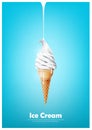 Milk soft ice cream in the cone, Pour milk, Vector illustration