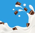 Milk splash with chopped chocolate vector illustration for yogurt or milk product Royalty Free Stock Photo