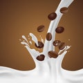 Milk splash with coffee beans Royalty Free Stock Photo