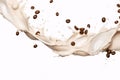Milk splash with coffee beans on white background Royalty Free Stock Photo