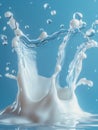 Milk splash creating dynamic shapes on blue background Royalty Free Stock Photo