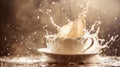 Milk splash in a cup with dramatic lighting Royalty Free Stock Photo
