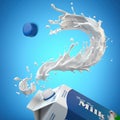 Milk splash in form of question mark and packaging of tetra pack or carton box. FAQ on the choice of milk and its properties Royalty Free Stock Photo