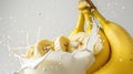 milk splash with fresh bananas against a white background, a wholesome display, Ai Generated