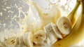 milk splash with fresh bananas against a white background, a wholesome display, Ai Generated