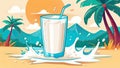 Milk splash in a glass on the beach. Royalty Free Stock Photo