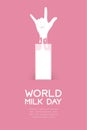 Milk splash I Love You hand sign language shape from glass, World Milk Day concept flat design illustration Royalty Free Stock Photo