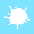 Milk splash on light blue for banner background, white milky splatter shape, spill milk for graphic symbol, blot stain of milk Royalty Free Stock Photo