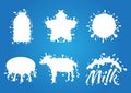 Milk splash logo , icon and . white milk . star , bottle , cow , etc shape