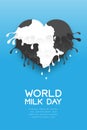 Milk splash Love Heart shape layer with cow pattern, World Milk Day concept flat design illustration Royalty Free Stock Photo