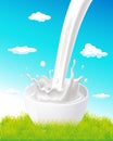 Milk splash on natural background - vertical design vector