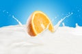 Milk Splash and Orange Citrus Fruit Royalty Free Stock Photo
