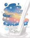 Milk splash on painted frosty background - vector