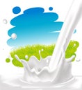 Milk splash with painted natural brushstroke landscape - vector illustration