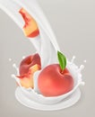 Milk splash and peach. 3d vector object Royalty Free Stock Photo