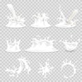 Milk splash pouring drops vector 3d realistic isolated icons set Royalty Free Stock Photo