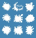 Milk splash set of labels. White splashes. Vector illustration Royalty Free Stock Photo