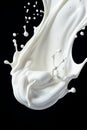 Milk splash is shown on black background with white background. Generative AI