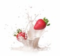 Milk splash with strawberry isolated on white background. 3d illustration Royalty Free Stock Photo