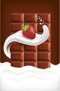 Milk splash tongue with strawberry and chocolate Royalty Free Stock Photo