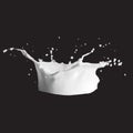 Milk splash vector illustration on black. 3d illustration. Realistic milk crown with Cows, sheeps, goats, soya, ric Royalty Free Stock Photo